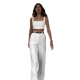 business casual outfits 2024 Summer Solid Color Square Collar Short Strap High Waist Trousers Temperament Suit Women