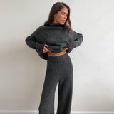 discover style ideas Turtleneck Sweater Suit Women's Autumn and Winter New Loose Casual Lazy Thick Knitted Trousers Suit