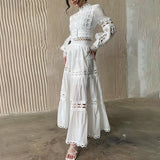 church outfit 2024 Summer New French Retro Court Style Niche Women's Suit Lace Princess Sleeve Solid Color Suit