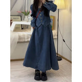 Amozae classy winter outfits 2024 Spring New High-Grade Square Collar Denim Coat Women's Retro Goddess Style Skirt Two-Piece Suit Women