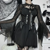 pretty halloween costumes Cf194 Dark Style Short See-through Top Women's Lace Stitching Lace-up Burnt-out Cuff Blouse