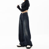 90s streetwear American Retro Street Wide-Leg Pants Design Sense Niche Blue Mopping Pants High Waist Loose High Waist Jeans for Women