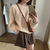 birkenstock clogs outfit fall Cloud-like Soft Casual Simple Style Comfortable Solid Color Crocheted Sweater Loose Knitted Top Meinuo Wool