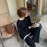 fall outfits women Hong Kong Style Suit Women's Retro Chic Fried Street Fashion Fake Two-Piece Top Knitted Wide-Leg Pants Sweater Two-Piece Set Autumn and Winter