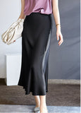 buisnesscore outfit women High Waist Acetate Skirt Women's Mid-Length Acetate Satin Sheath Fishtail A- line Skirt Long Skirt