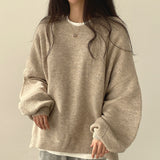 fall outfits women Chic Autumn and Winter Retro Lazy Style Pullover round Neck Loose Casual Solid Color Lantern Sleeve Sweater Sweater for Women