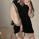 2024 fall fashion trends Chic Simple V-neck Versatile Slimming Mid-Length Loose Pullover Stacked Knitted Vest for Women