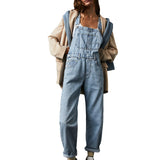 birkenstock clogs outfit fall Casual Loose Denim Suspender Trousers for Women