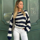 2024 fall fashion trends 2024 Winter New Sweater Women's round Neck Striped Loose Lazy All-Match Long Sleeve Knitted Sweater Women