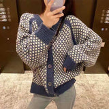 fall outfits aesthetic Knitted Cardigan Coat for Women Autumn and Winter Fashion New Korean Style Loose round Neck Thickened Lazy Style Contrast Color Sweater