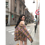 grunge outfits Autumn and Winter New Loose Coat Design Sense Niche Retro Versatile Slimming Plaid Long Sleeve Shirt