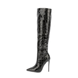 Spring and Autumn New Stiletto Heel Two-Color Snake Pattern Side Zipper Fashion High Heel Boots