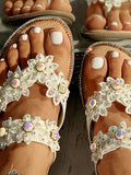 Amozae-Flower Pearls Flat Sandals