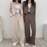 business casual outfits for women Chic Elegant Lapel Two-Button Long Sleeve Short Coat + High Waist Wide Leg Mopping Suit Trousers Suit