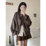 fall outfits 2024 Maillard Leather Jacket Women's Men's and Women's Same Spring and Autumn Small Brown American Retro Motorcycle Short Leather Jacket