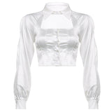 main character mode New Fake Two-Piece Chest Hollow Shirt Women's Slim-Fit Short Puff Sleeve Temperament Top