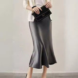 buisnesscore outfit women High Waist Acetate Skirt Women's Mid-Length Acetate Satin Sheath Fishtail A- line Skirt Long Skirt