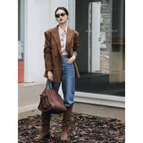 suit Retro Elegant Hong Kong Style Design Suit Collar Loose Corduroy Suit Jacket Women's Mid-Length 2024 Spring