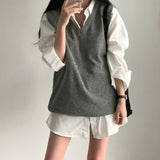 2024 fall fashion trends Chic Simple V-neck Versatile Slimming Mid-Length Loose Pullover Stacked Knitted Vest for Women