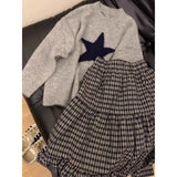 grunge outfits Soft Glutinous Gray College Style Autumn and Winter Sweater Women's Loose Lazy Style Five-Pointed Star round Neck Pullover Sweater Women's Top