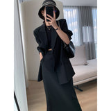 brown fur boots outfit 2024 Autumn and Winter Suit Jacket Women's Korean-Style Fashionable Temperament Draping Not Wrinkle Hip Skirt Two-Piece Suit Fashion