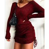 winter outfits men Dress Women's Sweater Skirt Bottoming Skirt Sexy Slim Thread Skirt Pleated Drawstring