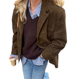 90s streetwear 2024 Autumn and Winter Brown Brushed Vintage Lapel Loose Suede Jacket Women's Maillard Suit