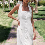 dress to impress codes White Fashion Commuter Halter Backless Dress Summer New High-Grade Dress