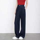 2024 fall fashion trends Retro Hong Kong Style Dark Blue Imitation Jeans Slim Straight Draping Casual Pants Suit Pants Women's Dark Wide Leg Pants