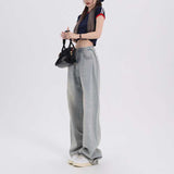 Amozae backpack inspo Visual Manual Casual Versatile Korean Style Loose Design Wide Leg Pants Regular Lengthened Jeans