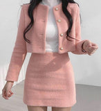 k drama dress to impress New Sweet Gentle Furry Short Temperament Two-Piece Long Sleeve Jacket