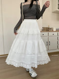 church outfit Spring 2024 New French Gentle Style Lace Stitching Ruffled Cake Skirt Western Style All-Match Fairy Skirt