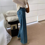 fall outfits women Emoni Back Pocket Design Jeans for Women 2024 Early Autumn New Blue High Waist Straight Cropped Pants 63613