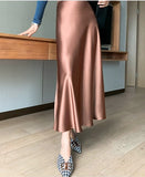 buisnesscore outfit women High Waist Acetate Skirt Women's Mid-Length Acetate Satin Sheath Fishtail A- line Skirt Long Skirt