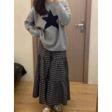 grunge outfits Soft Glutinous Gray College Style Autumn and Winter Sweater Women's Loose Lazy Style Five-Pointed Star round Neck Pullover Sweater Women's Top