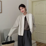 fall outfits 2024 The Blank Korean Style Elegant Simple Leather Jacket Women's Short Long-Sleeved Top Outer Wear 