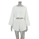 casual summer outfits Autumn and Winter New White Loose Long-Sleeved Shorts Pajamas Two-Piece Home Wear for Women