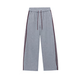 1980s fashion trends American Style Street Style Fashionable Side Striped Drawstring Elastic High Waist Fleece-lined Wide Leg Sports Pants 