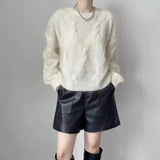 birkenstock clogs outfit fall Cloud-like Soft Casual Simple Style Comfortable Solid Color Crocheted Sweater Loose Knitted Top Meinuo Wool