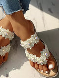 Amozae-Flower Pearls Flat Sandals