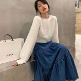 church outfit Chubby Girl plus Size Denim Long Skirt Half-Length Cake Puffy Umbrella Skirt Mid-Length Elastic High Waist plus Size Women's Clothing 100.00kg