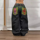 2000s dti Fashion Brand JNCO Hip Hop Embroidered Large Pocket Jeans Men's and Women's Y2g High Street Mopping Wide Leg Pants