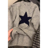 grunge outfits Soft Glutinous Gray College Style Autumn and Winter Sweater Women's Loose Lazy Style Five-Pointed Star round Neck Pullover Sweater Women's Top