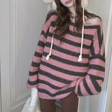 sweater Autumn and Winter New Retro Striped off-Neck Sweater Loose Lazy Style Age-Reducing Versatile Pullover Sweater for Women