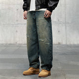 1980s fashion trends Autumn and Winter American Retro High-End Washed High-End Fabric Denim Ripped Loose Straight Curved Pants