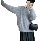 fall outfits women Salt Solid Color Soft Glutinous Pullover Women's Autumn and Winter New Loose Lazy Style round Neck Sweater Top Thick