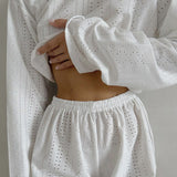 casual summer outfits Autumn and Winter New White Loose Long-Sleeved Shorts Pajamas Two-Piece Home Wear for Women