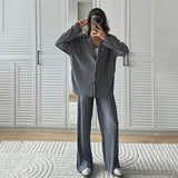 casual summer outfits Autumn New Shirt Lapel Pleated Suit Pants High Waist Casual Comfortable Suit