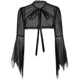 pretty halloween costumes Cf194 Dark Style Short See-through Top Women's Lace Stitching Lace-up Burnt-out Cuff Blouse