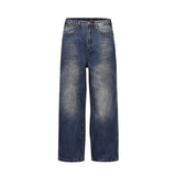 90s streetwear American Street Washed Distressed Stitching Jeans Men's Summer Straight Loose High Street Vibe Long Pants